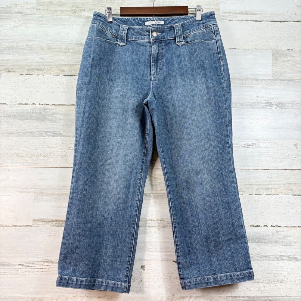 Chicos Platinum Harland M‎ Crop Jeans Blue Embellished Wide Leg Size 1.5 US 10